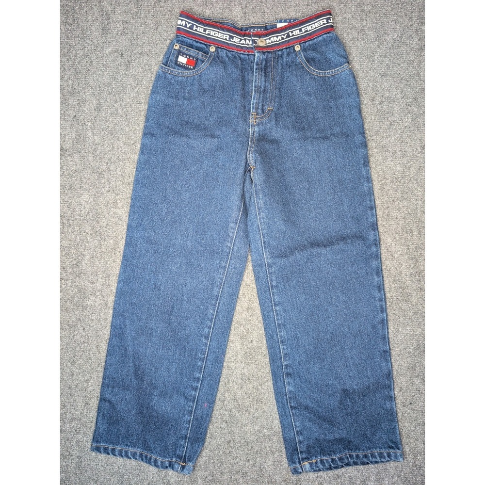 NWT Tommy Hilfiger Jeans Youth/ Kids Size 6 SPELL OUT Waistband Snap Close READ